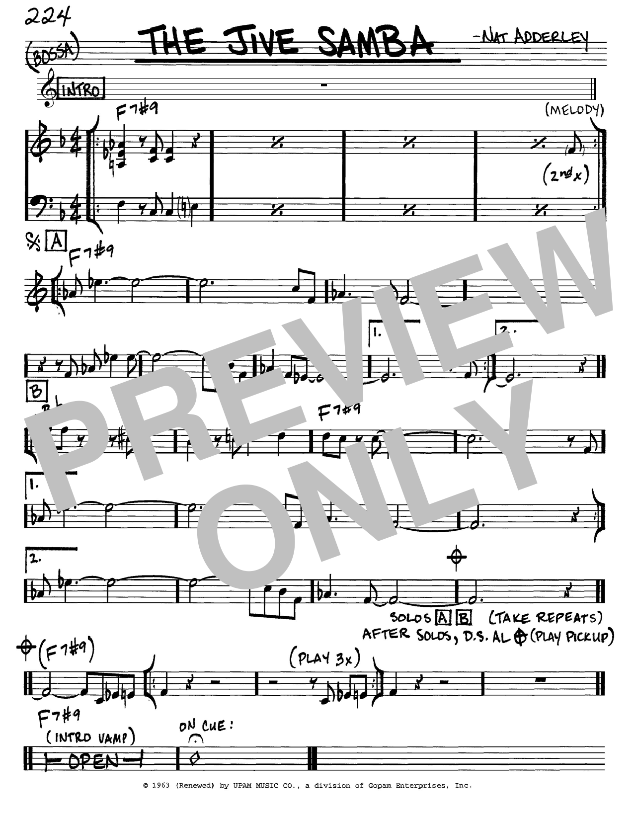 Cannonball Adderley The Jive Samba sheet music notes and chords arranged for Real Book – Melody & Chords – C Instruments