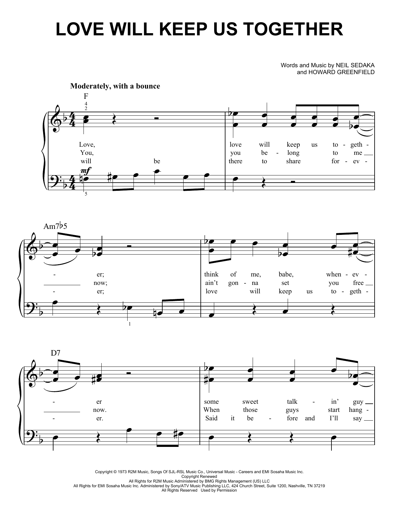 Captain & Tennille Love Will Keep Us Together sheet music notes and chords. Download Printable PDF.