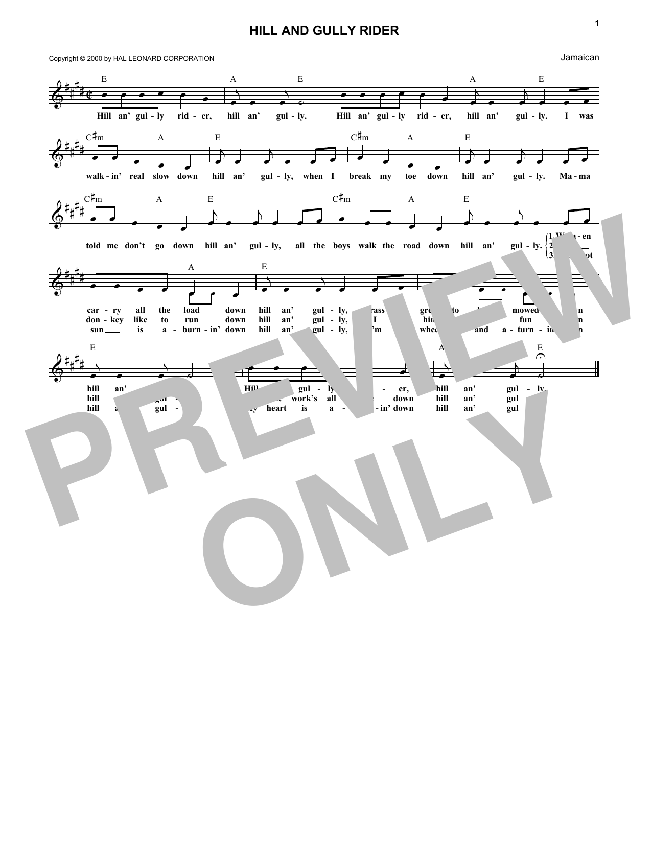 Caribbean Hill And Gully Rider sheet music notes and chords. Download Printable PDF.