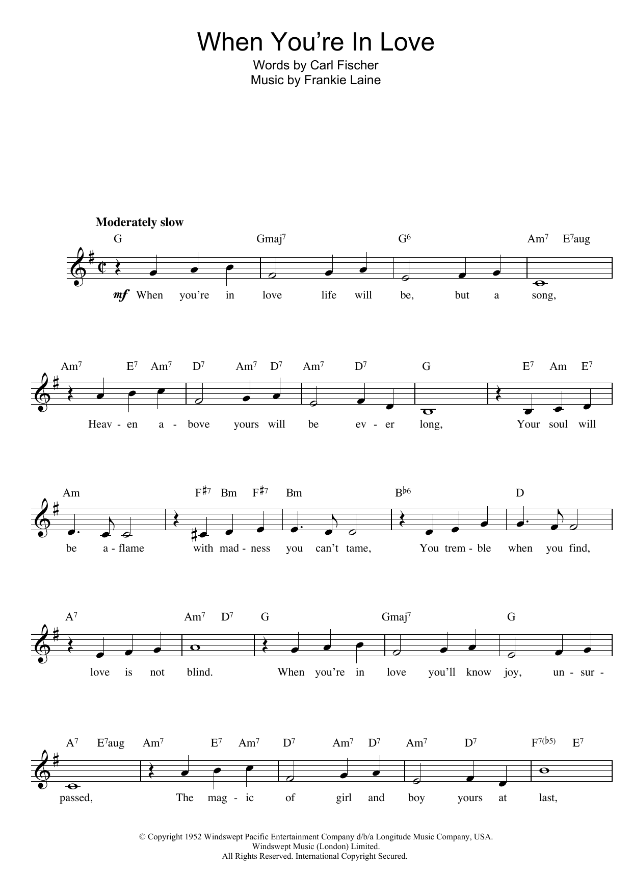 Fischer and Laine When You're In Love sheet music notes and chords - Download Printable PDF and start playing in minutes.