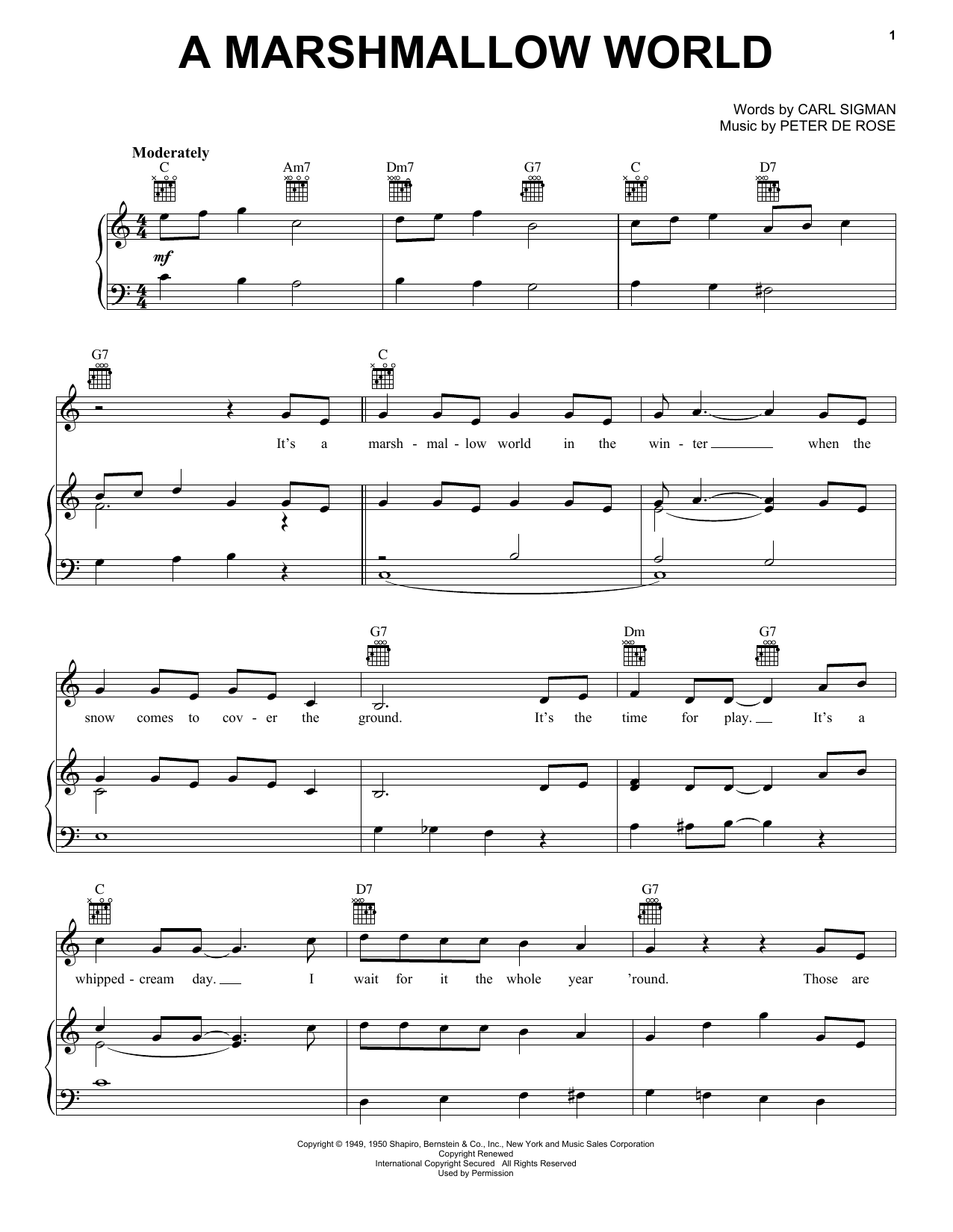 Carl Sigman A Marshmallow World sheet music notes and chords - Download Printable PDF and start playing in minutes.