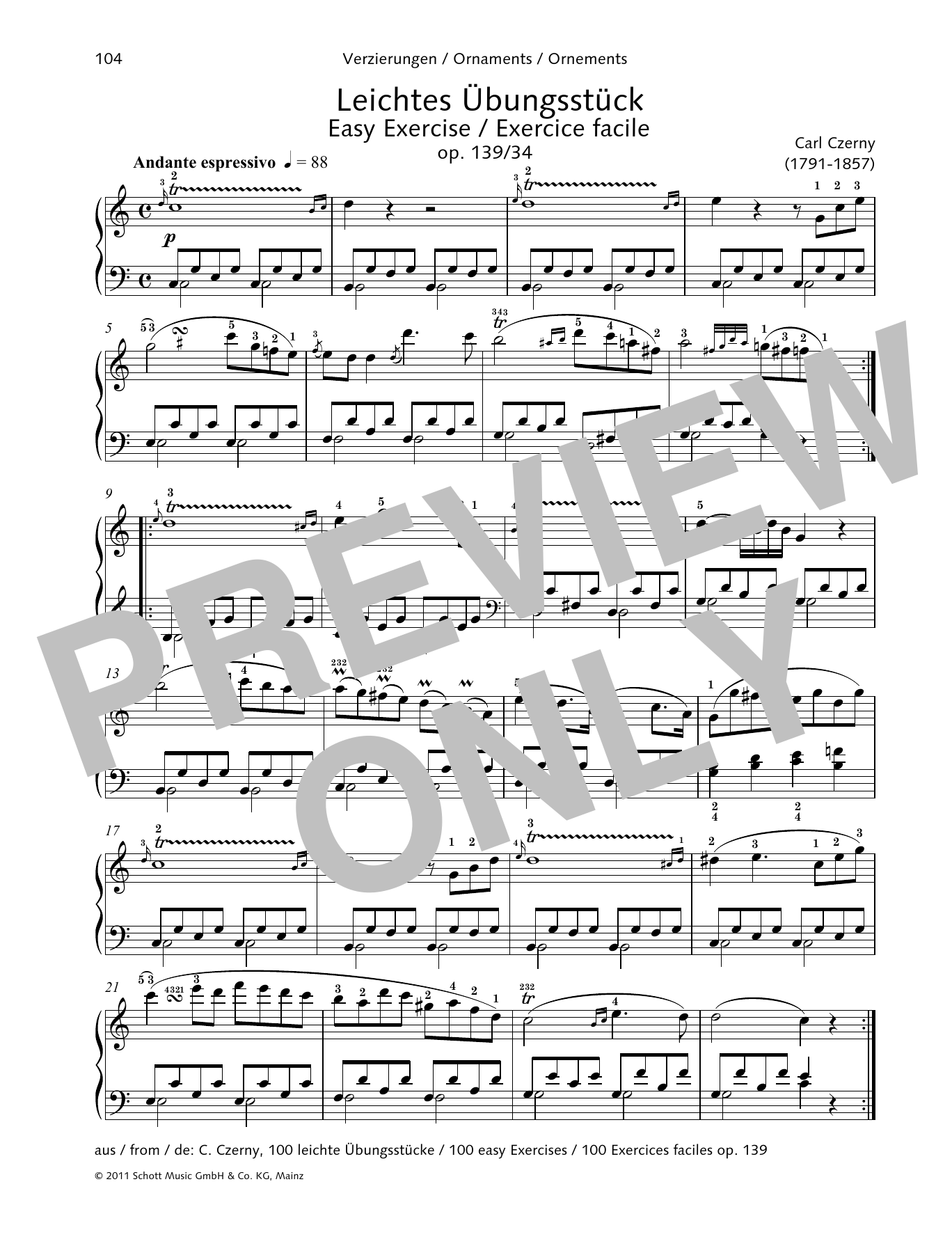 Carl Czerny Easy Exercise sheet music notes and chords. Download Printable PDF.