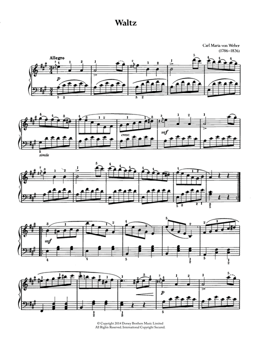 Learn to play Carl Maria von Weber Waltz sheet music for Piano Solo in minutes. Carl Maria von Weber Waltz sheet music notes and chords. Download Printable PDF.