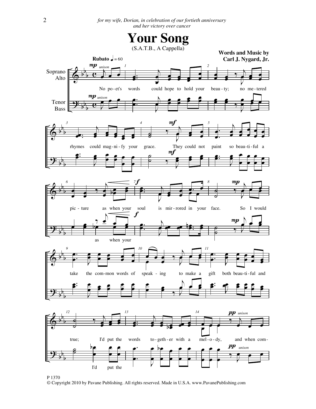 Carl Nygard, Jr. Your Song sheet music notes and chords. Download Printable PDF.