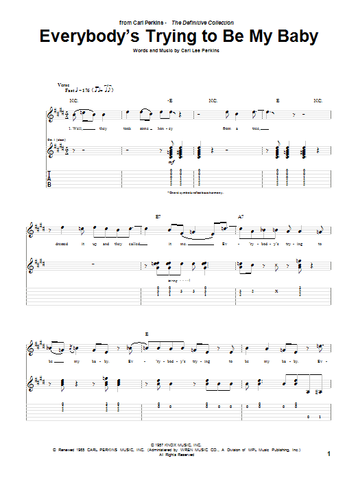 Carl Perkins Everybody S Trying To Be My Baby Sheet Music Pdf Notes Chords Rock Score Guitar Tab Download Printable Sku 69449