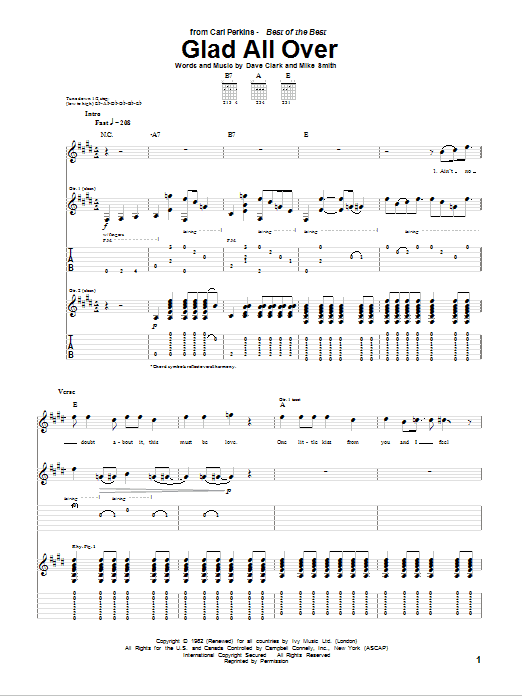 Carl Perkins Glad All Over sheet music notes and chords. Download Printable PDF.