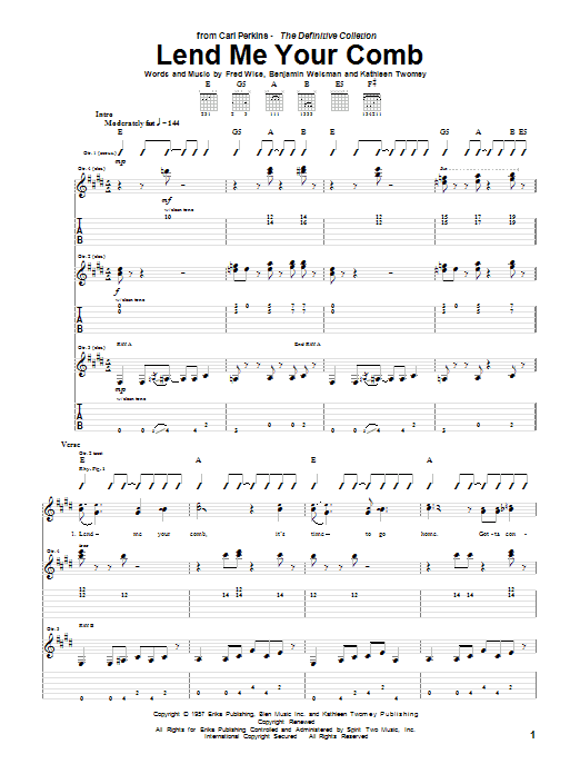 Learn to play Carl Perkins Lend Me Your Comb sheet music for Guitar Tab in minutes. Price: 7.8900$ Carl Perkins Lend Me Your Comb sheet music notes and chords arranged for Guitar Tab