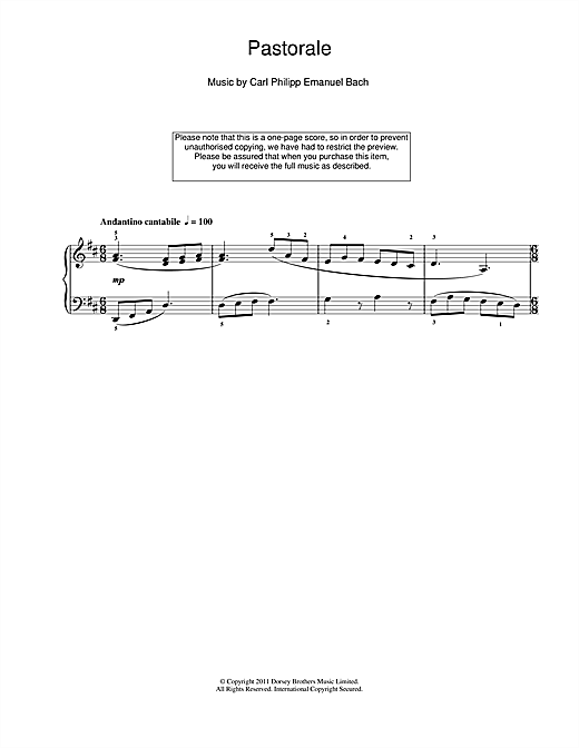 Learn to play Carl Philipp Emanuel Bach Pastorale sheet music for Piano Solo in minutes. Carl Philipp Emanuel Bach Pastorale sheet music notes and chords. Download Printable PDF.