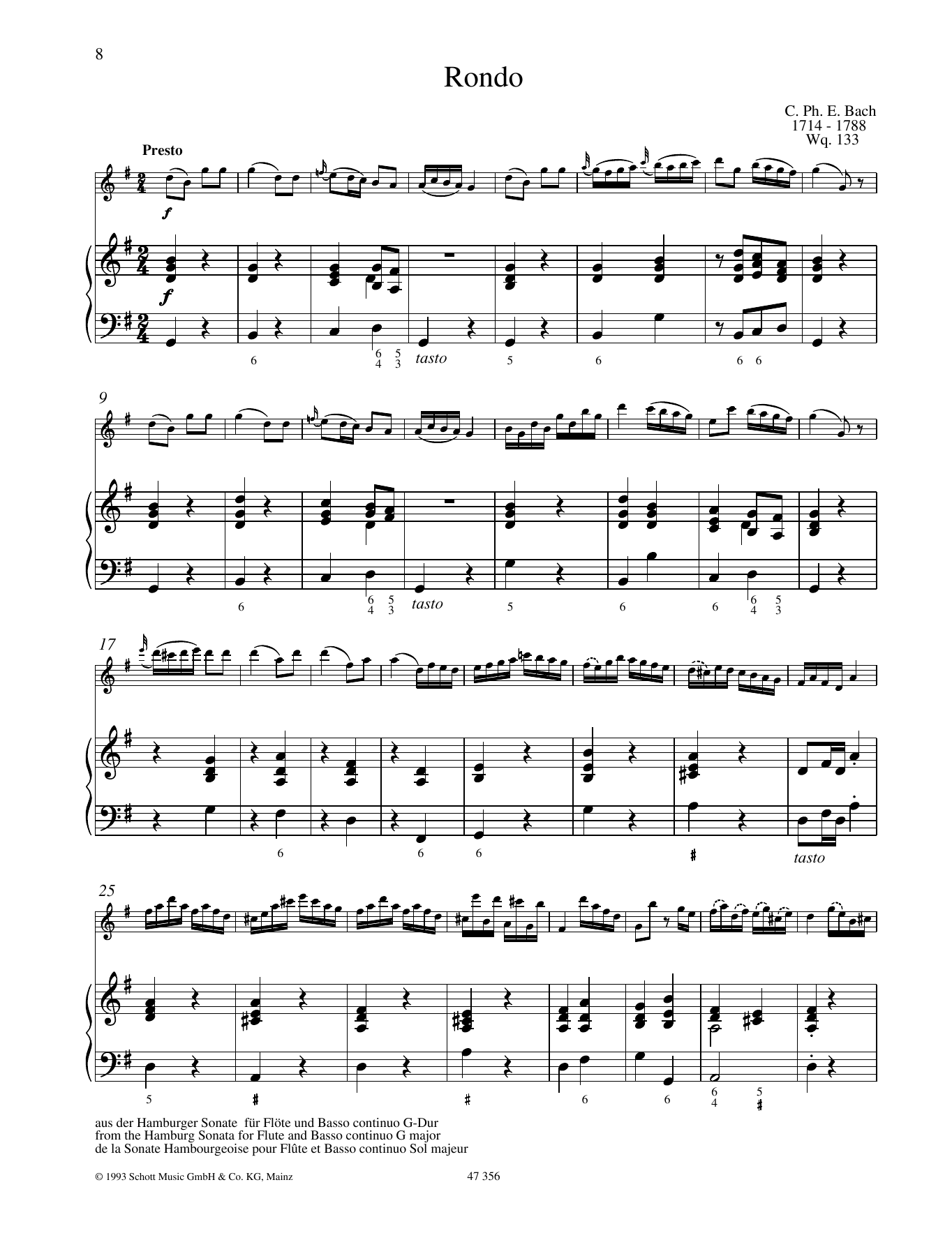 Carl Philipp Emanuel Bach Rondo sheet music notes and chords. Download Printable PDF.