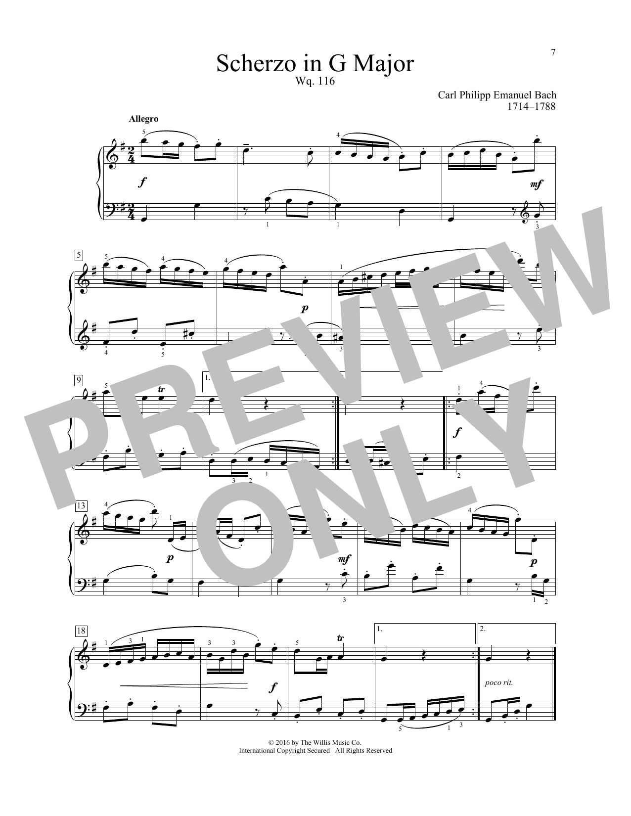 Learn to play Carl Philipp Emanuel Bach Scherzo In G Major, Wq. 116 sheet music for Educational Piano in minutes. Carl Philipp Emanuel Bach Scherzo In G Major, Wq. 116 sheet music notes and chords. Download Printable PDF.