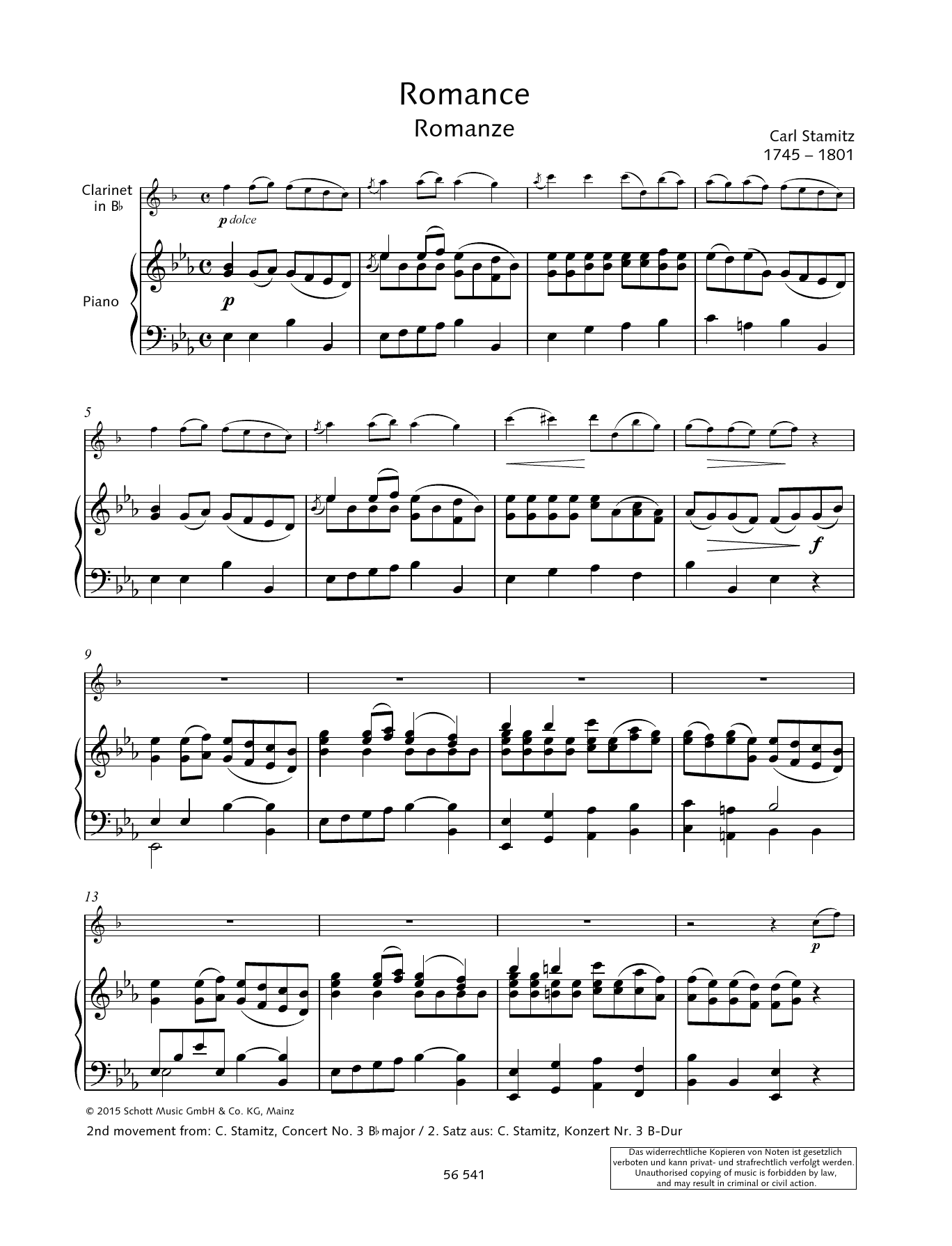 Carl Stamitz Romance sheet music notes and chords. Download Printable PDF.