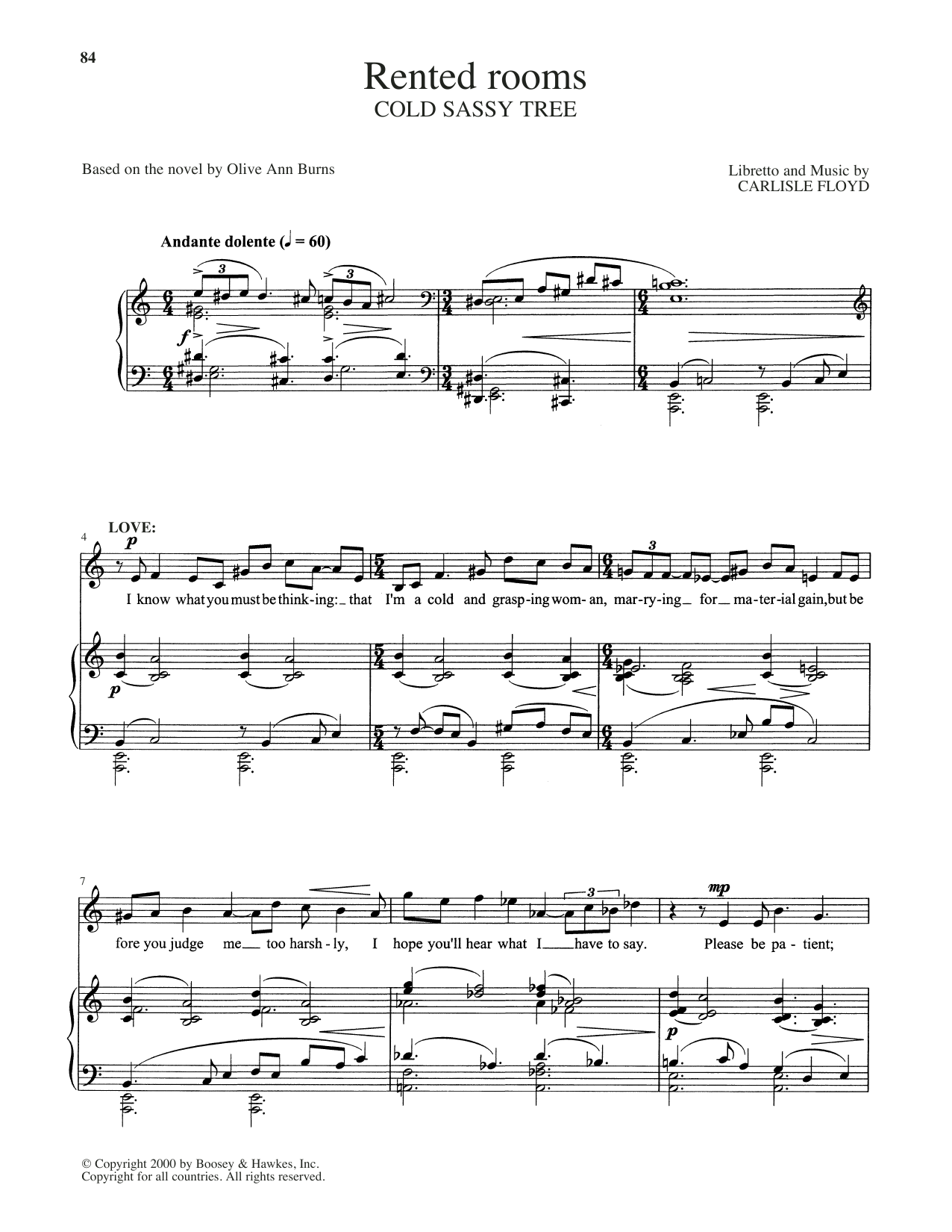 Carlisle Floyd Rented Rooms sheet music notes and chords. Download Printable PDF.