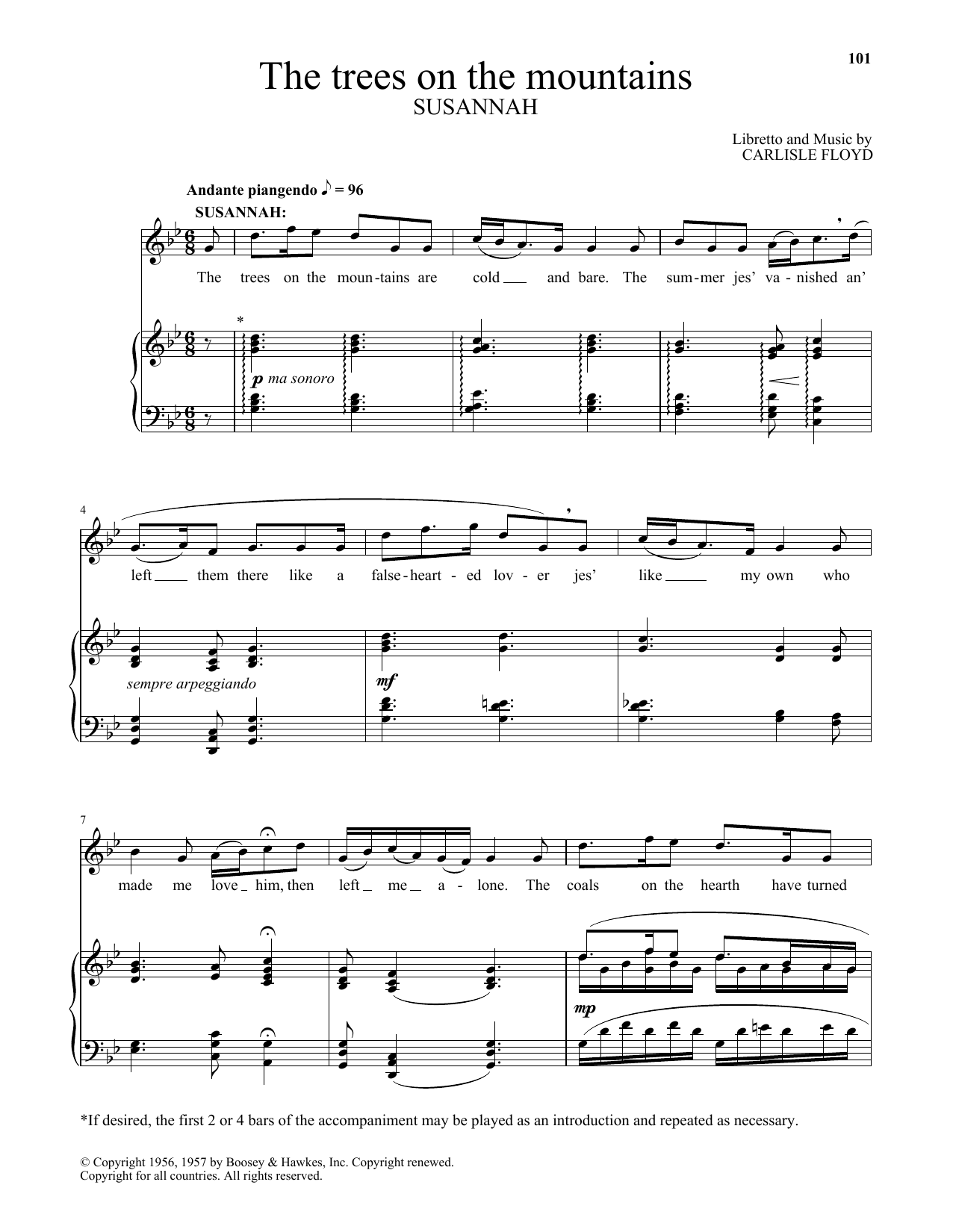 Learn to play Carlisle Floyd The Trees On The Mountains sheet music for Piano & Vocal in minutes. Carlisle Floyd The Trees On The Mountains sheet music notes and chords