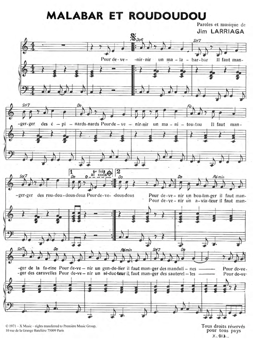 Carlos Malabar Et Roudoudous sheet music notes and chords. Download Printable PDF.