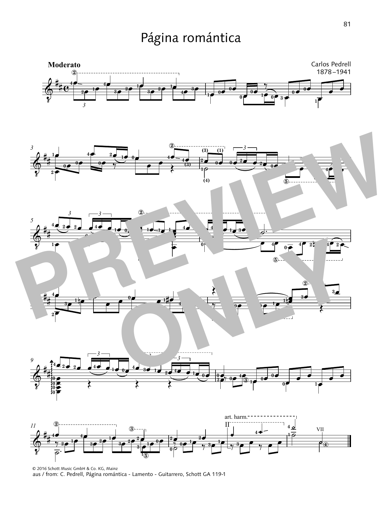 Carlos Pedrell Pagina romantica sheet music notes and chords. Download Printable PDF.