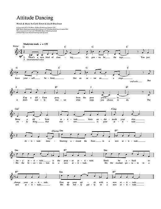 Carly Simon Attitude Dancing sheet music notes and chords. Download Printable PDF.
