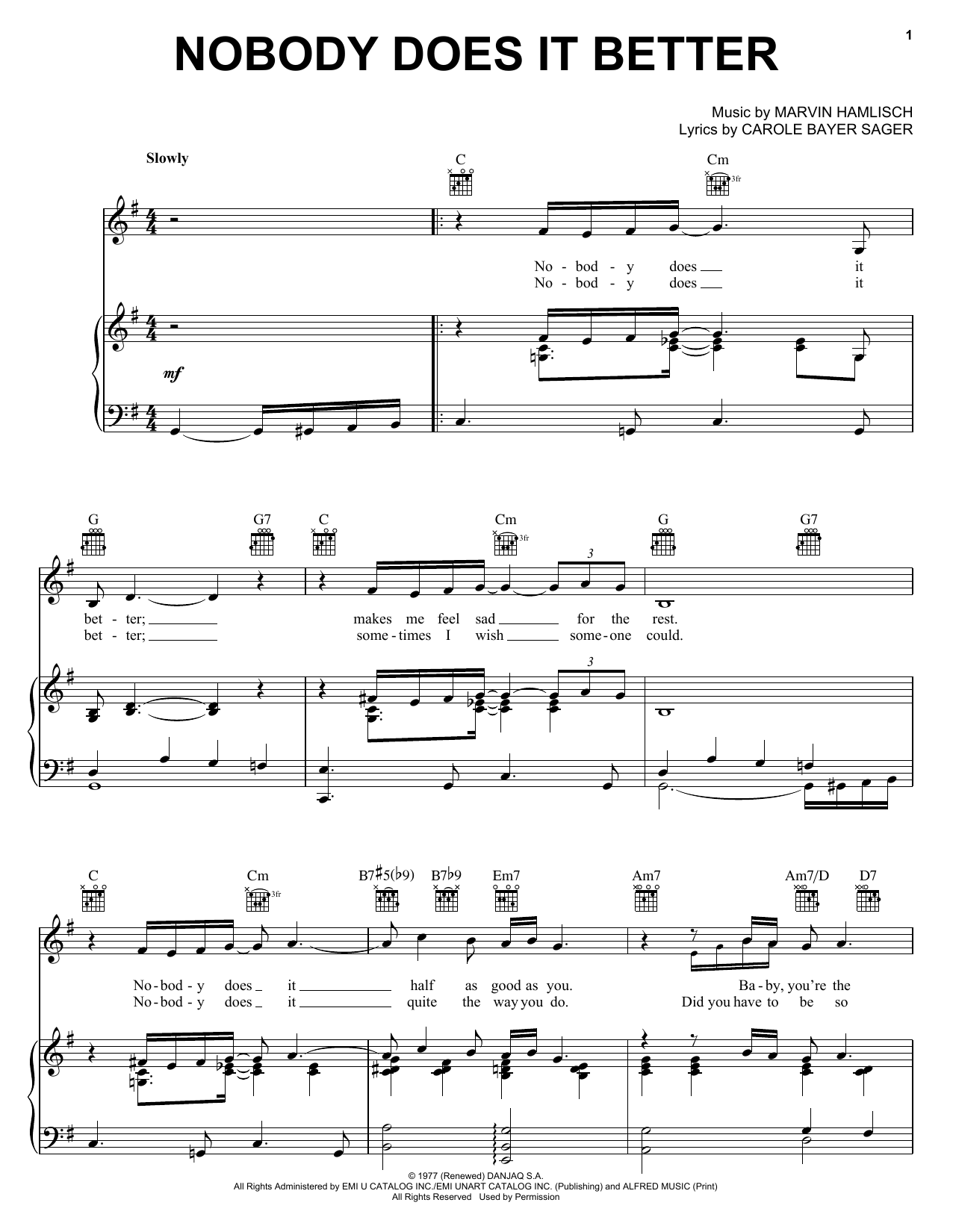Carly Simon Nobody Does It Better sheet music notes and chords. Download Printable PDF.