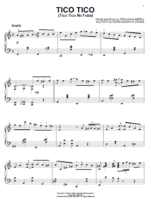 Carmen Miranda Tico Tico (Tico Tico No Fuba) sheet music notes and chords. Download Printable PDF.