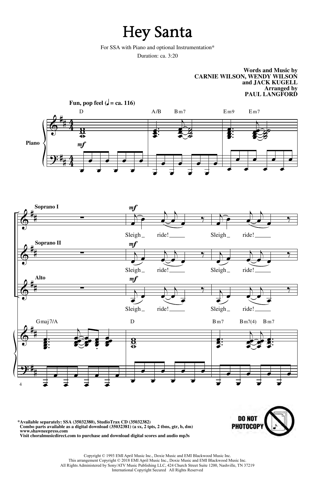 Carnie & Wendy Wilson Hey Santa! (arr. Paul Langford) sheet music notes and chords arranged for SSA Choir