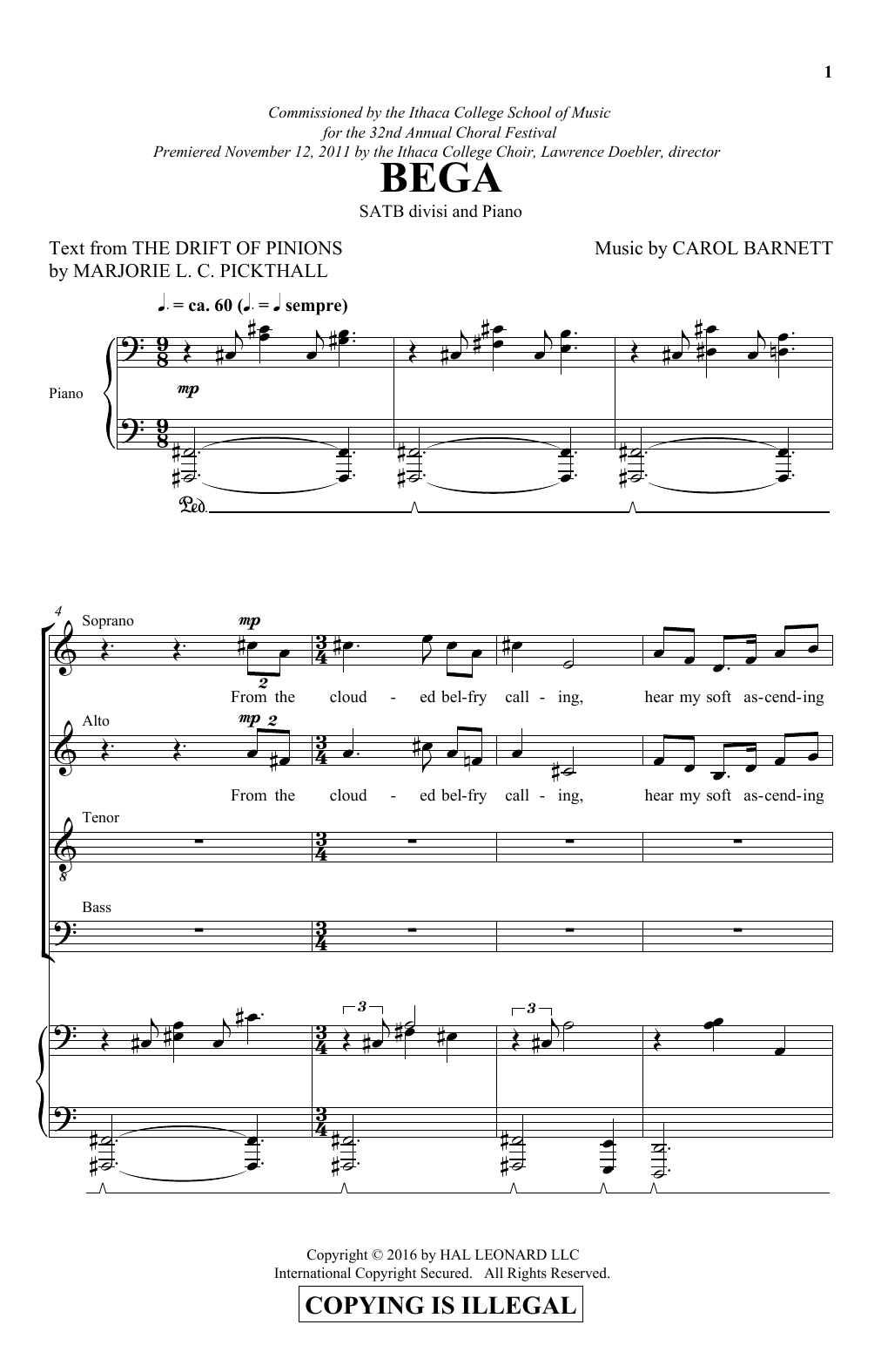 Carol Barnett Bega sheet music notes and chords. Download Printable PDF.