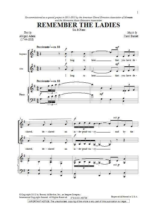 Carol Barnett Remember The Ladies sheet music notes and chords. Download Printable PDF.