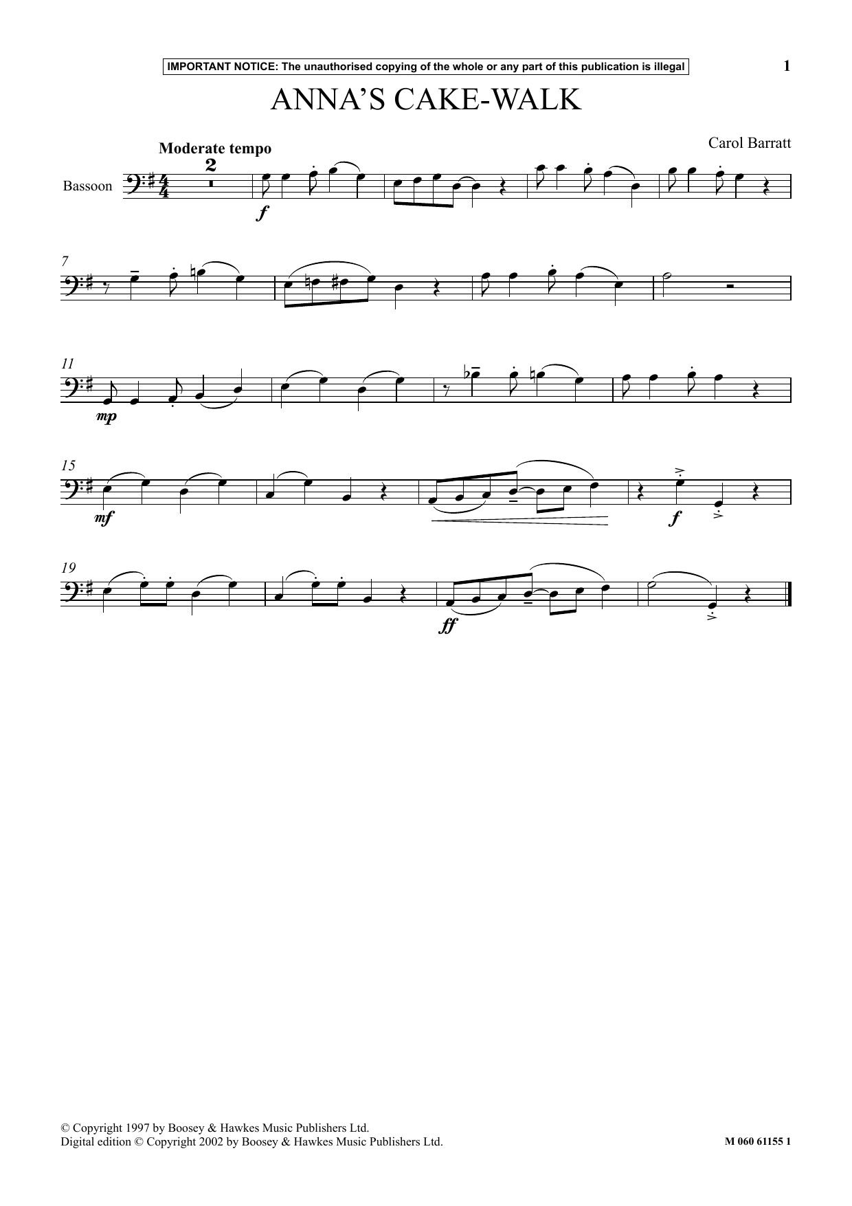 Learn to play Carol Barratt Anna's Cake Walk sheet music for Instrumental Solo in minutes. Price: 5.9900$ Carol Barratt Anna's Cake Walk sheet music notes and chords arranged for Instrumental Solo