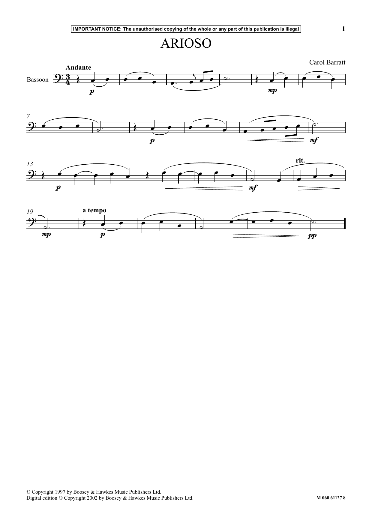 Carol Barratt Arioso sheet music notes and chords. Download Printable PDF.