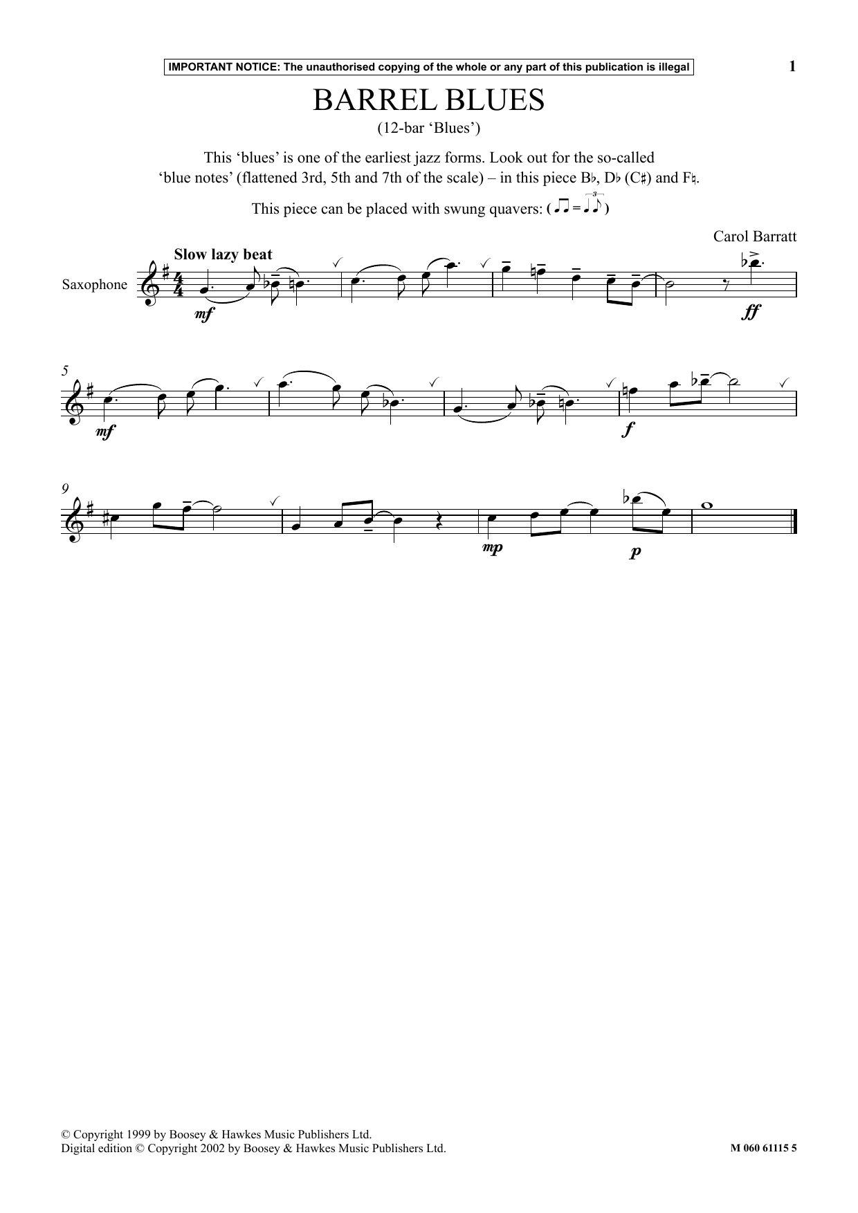 Carol Barratt Barrel Blues sheet music notes and chords. Download Printable PDF.