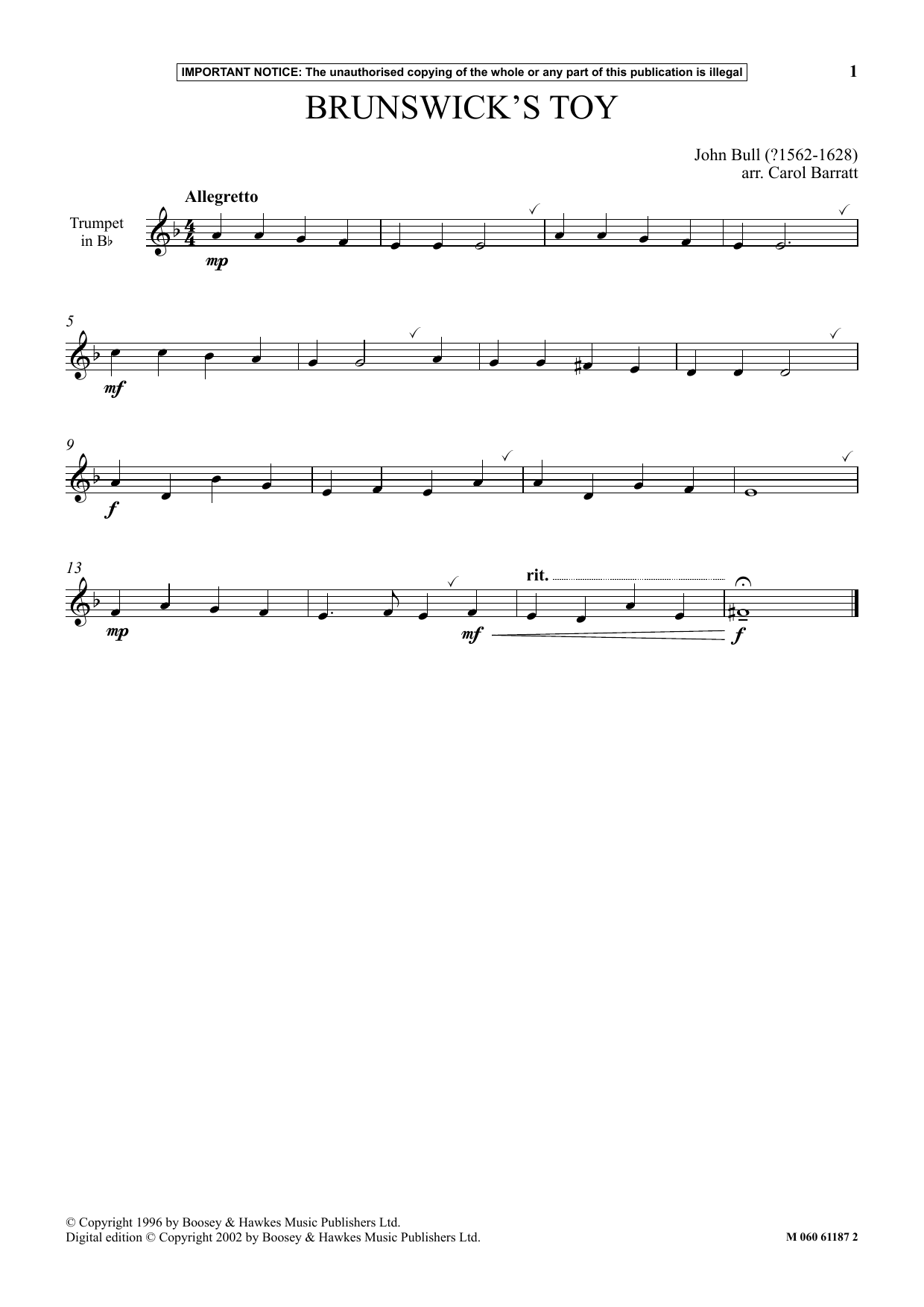 Carol Barratt Brunswick's Toy sheet music notes and chords. Download Printable PDF.