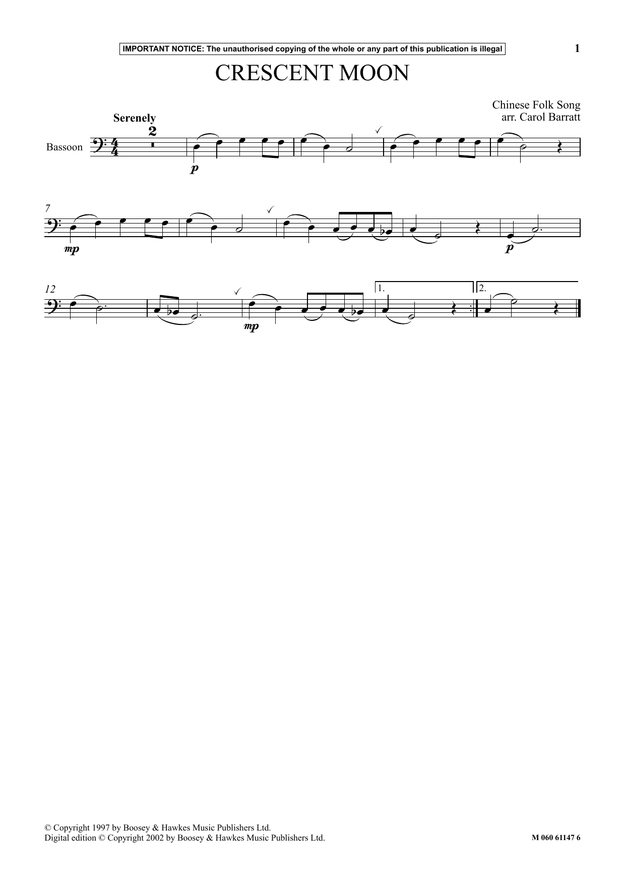 Carol Barratt Crescent Moon sheet music notes and chords. Download Printable PDF.