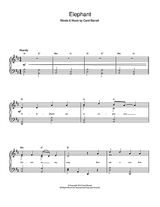 Carol Barratt Elephant sheet music notes and chords. Download Printable PDF.