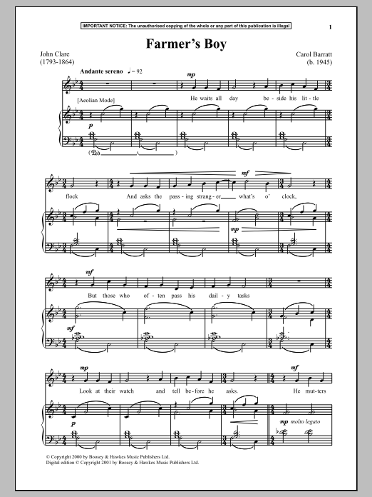 Carol Barratt Farmer's Boy sheet music notes and chords. Download Printable PDF.