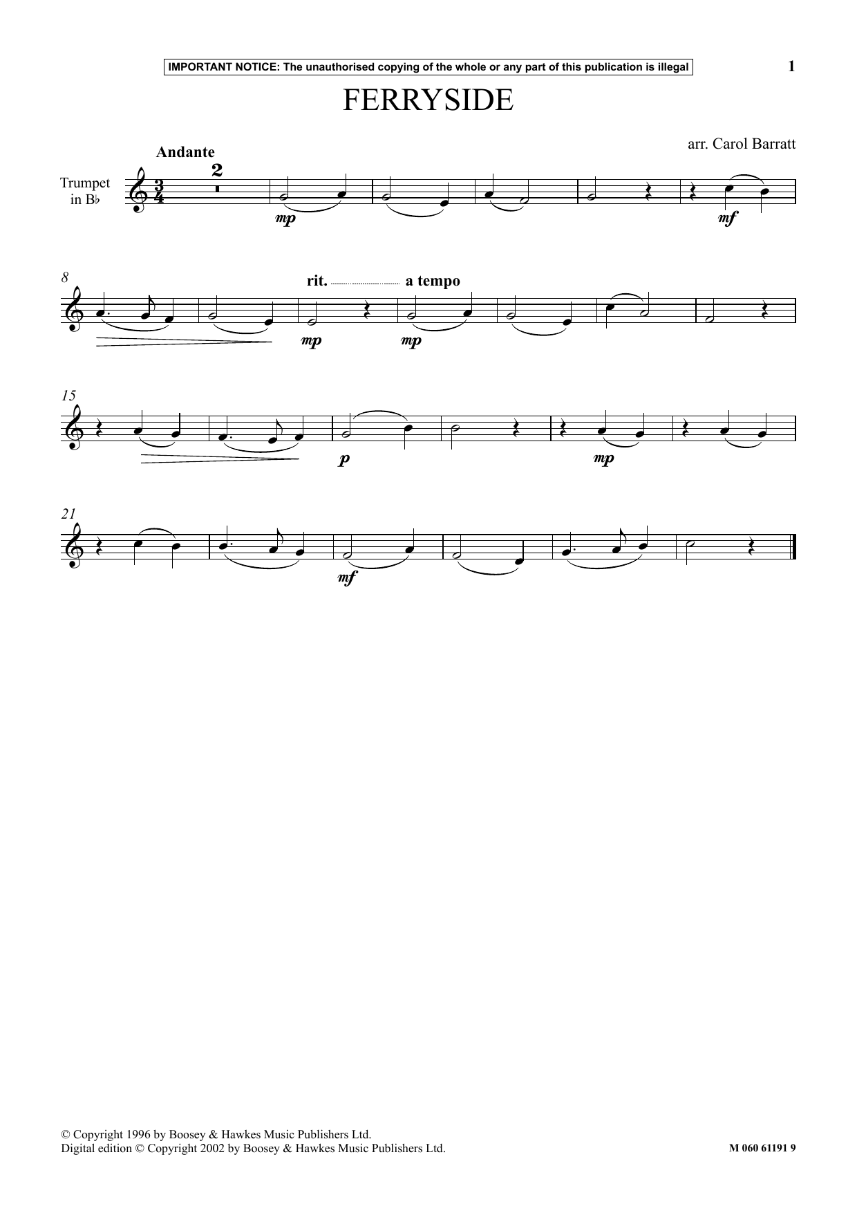 Carol Barratt Ferryside sheet music notes and chords. Download Printable PDF.