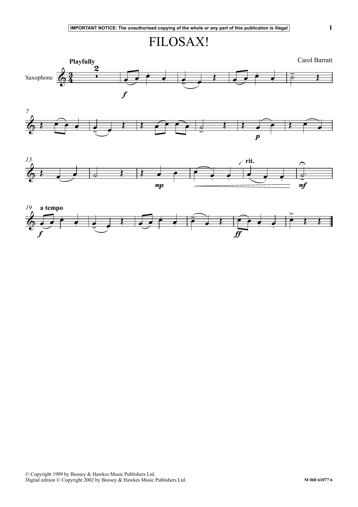 Carol Barratt Filosax! sheet music notes and chords. Download Printable PDF.