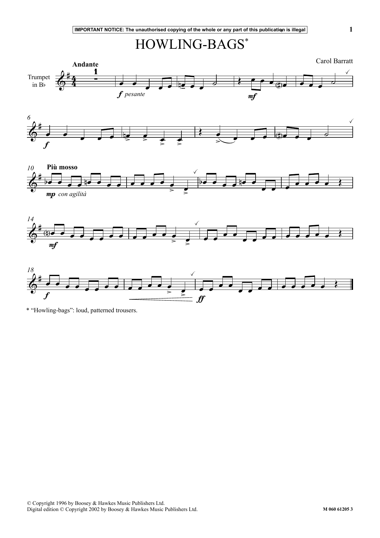 Carol Barratt Howling Bags sheet music notes and chords. Download Printable PDF.