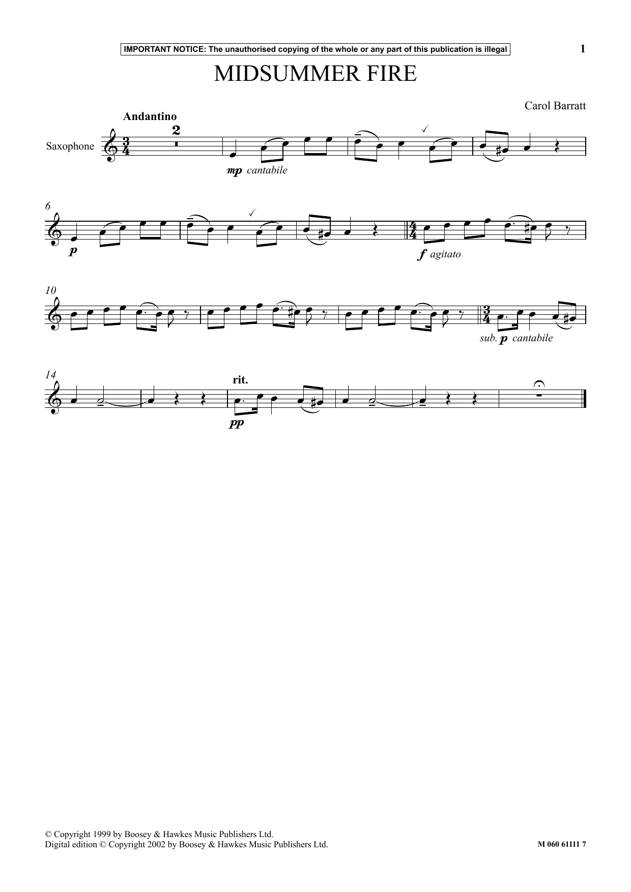 Carol Barratt Midsummer Fire sheet music notes and chords. Download Printable PDF.