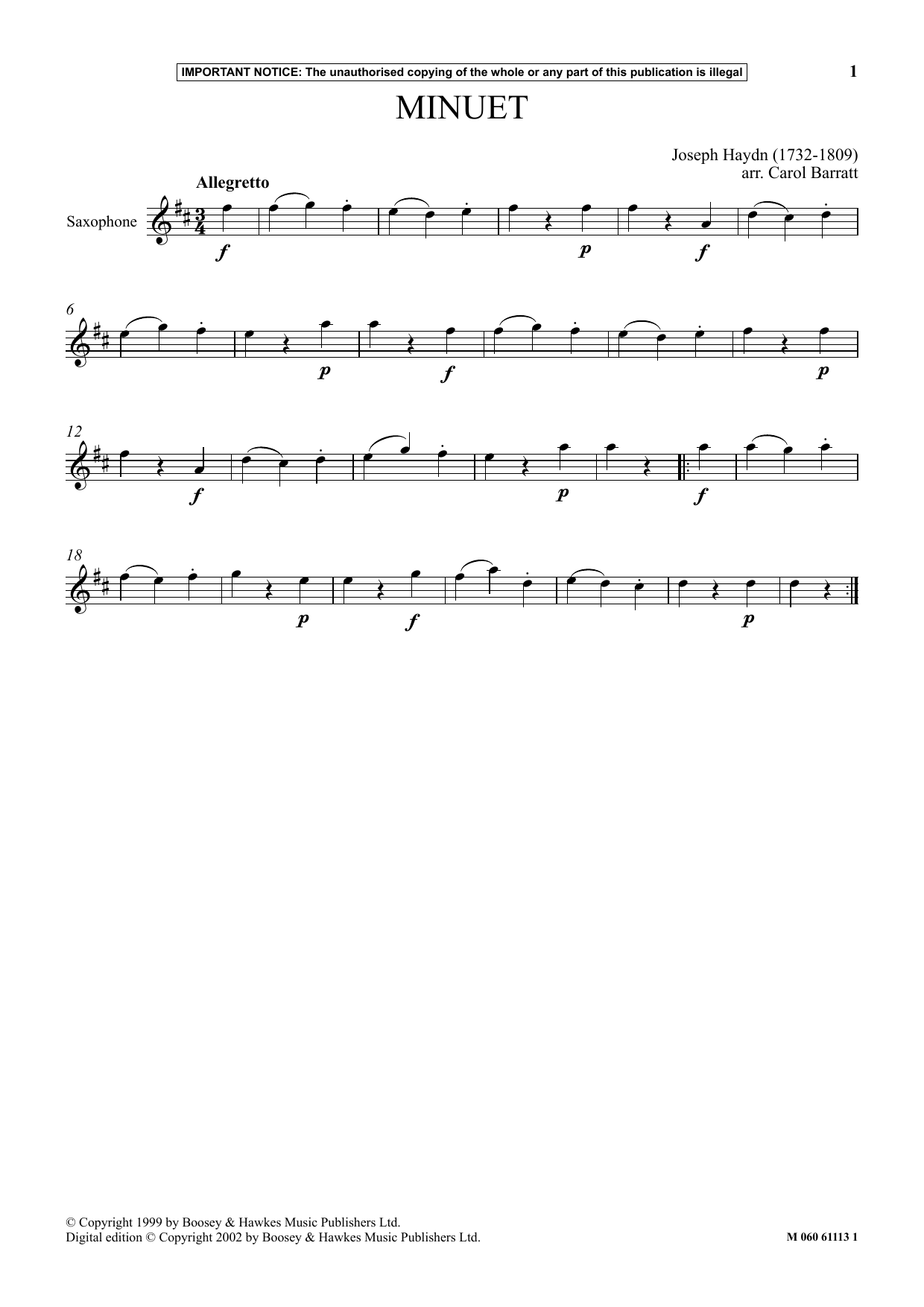 Carol Barratt Minuet sheet music notes and chords. Download Printable PDF.