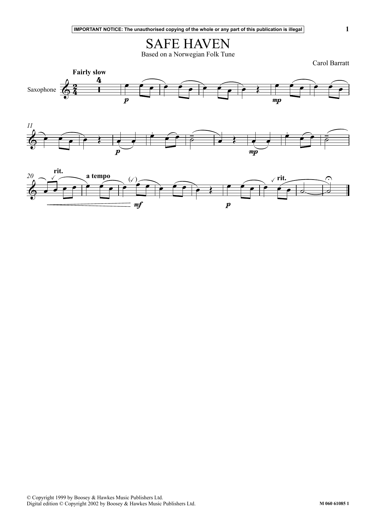 Carol Barratt Safe Haven sheet music notes and chords. Download Printable PDF.