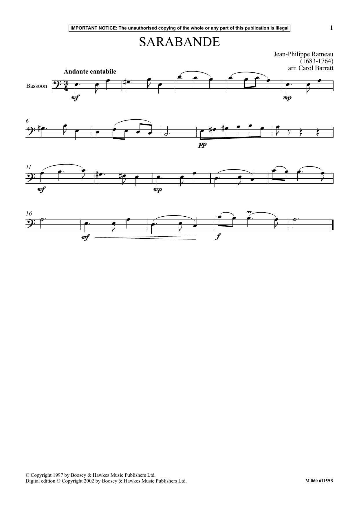 Carol Barratt Sarabande sheet music notes and chords. Download Printable PDF.