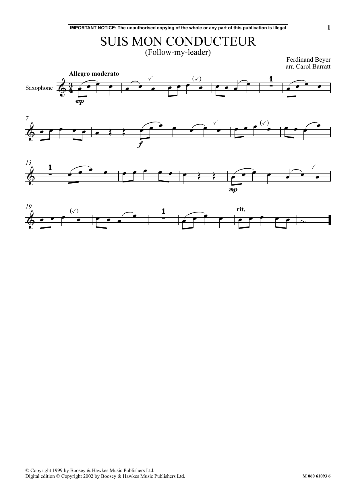Learn to play Carol Barratt Suis Mon Conducteur (Follow-My-Leader) sheet music for Instrumental Solo in minutes. Price: 5.9900$ Carol Barratt Suis Mon Conducteur (Follow-My-Leader) sheet music notes and chords arranged for Instrumental Solo