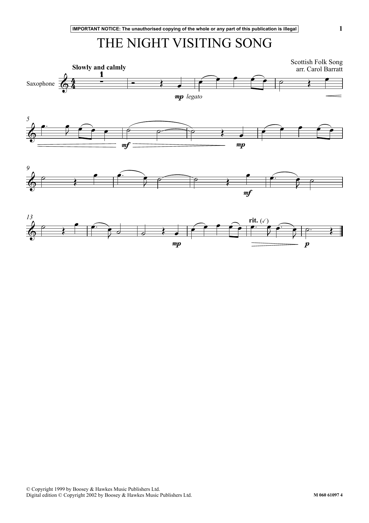 Learn to play Carol Barratt The Night Visiting Song sheet music for Instrumental Solo in minutes. Price: 5.9900$ Carol Barratt The Night Visiting Song sheet music notes and chords arranged for Instrumental Solo