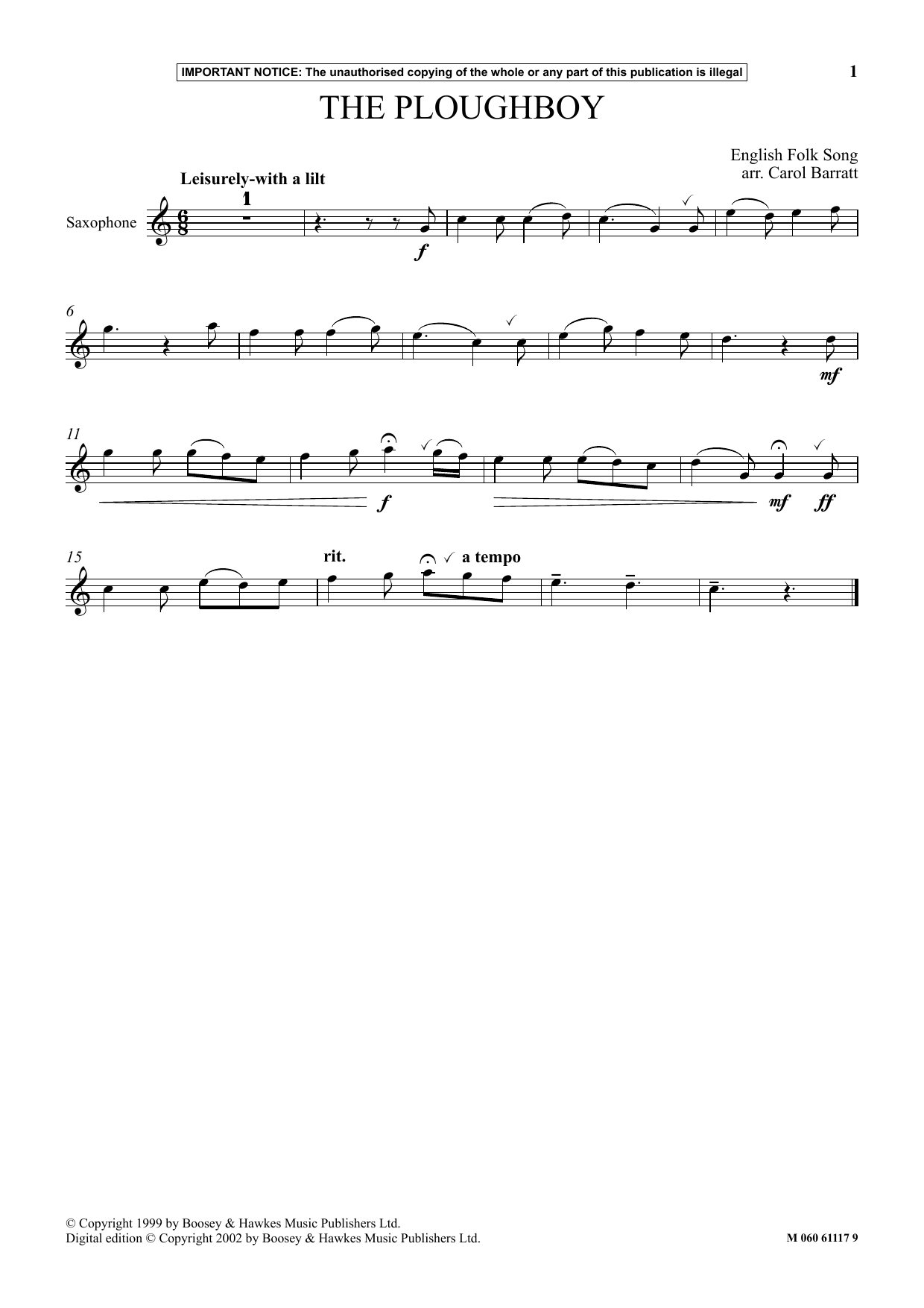 Carol Barratt The Ploughboy sheet music notes and chords. Download Printable PDF.