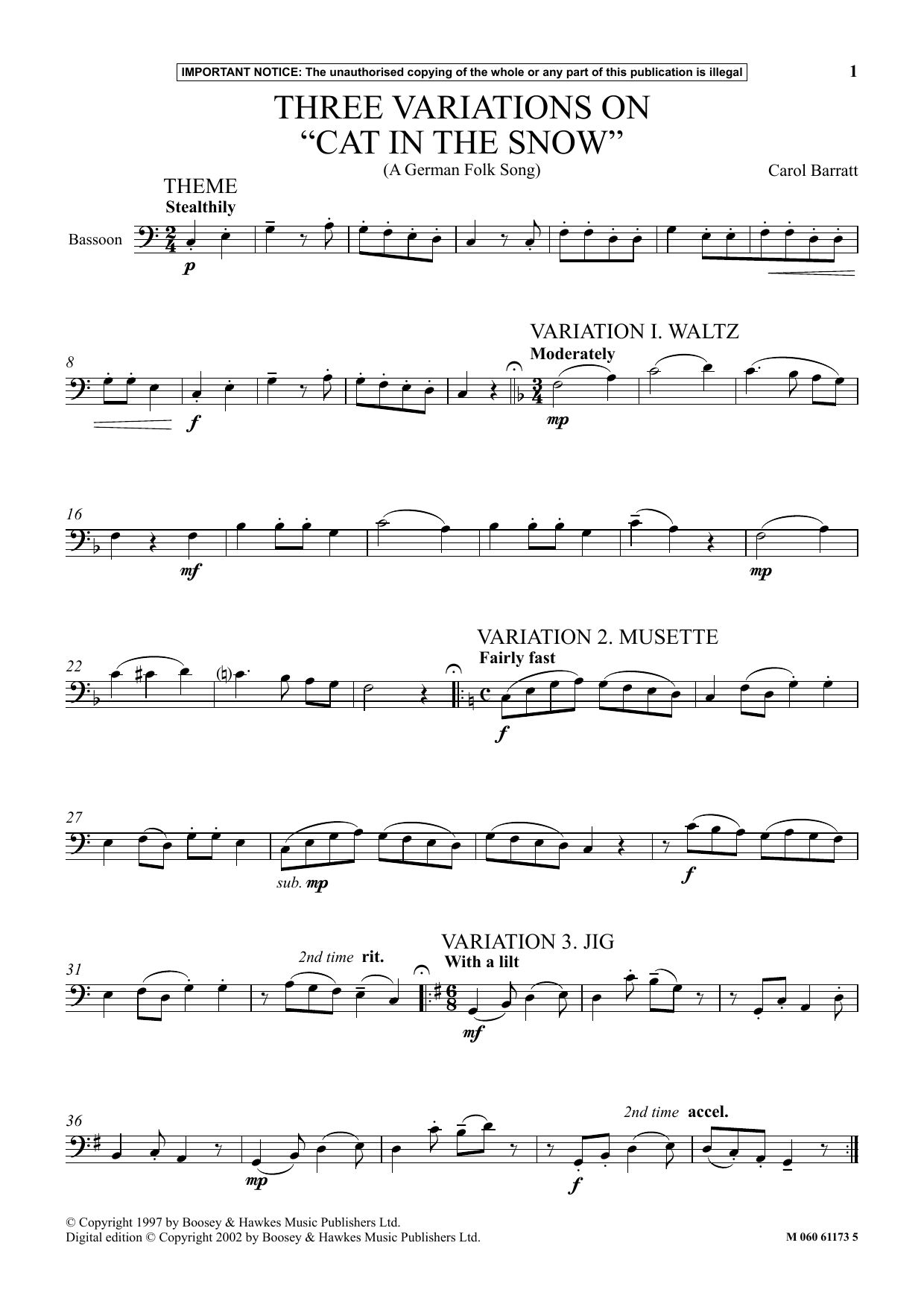 Learn to play Carol Barratt Three Variations On Carol Barratt Three Variations On