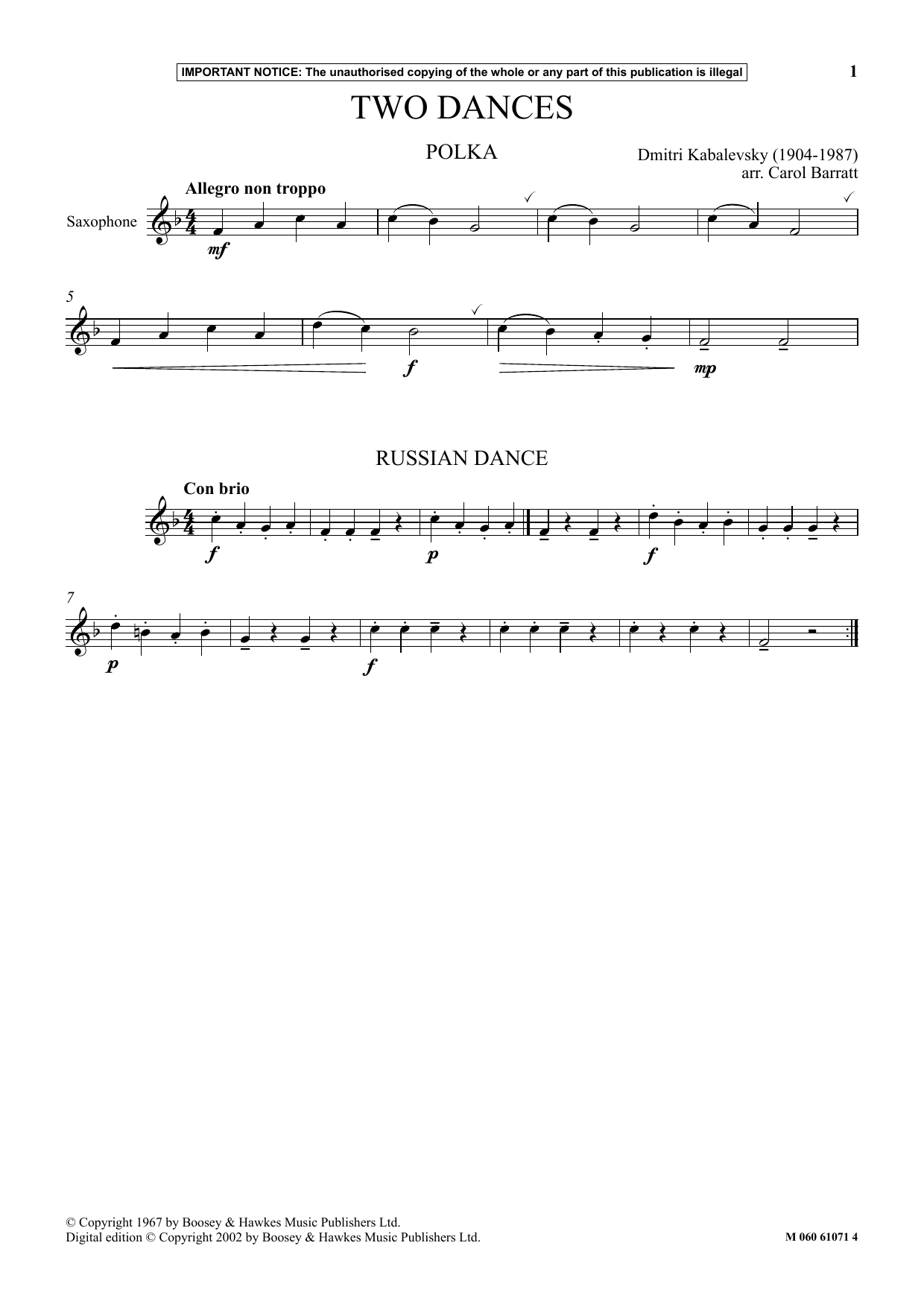 Carol Barratt Two Dances sheet music notes and chords. Download Printable PDF.