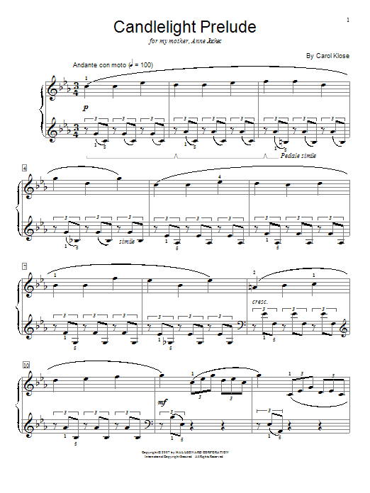 Carol Klose Candlelight Prelude sheet music notes and chords. Download Printable PDF.