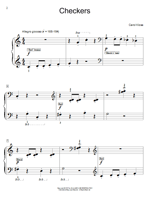 Carol Klose Checkers sheet music notes and chords. Download Printable PDF.