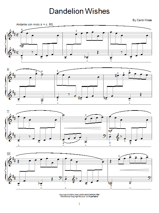 Carol Klose Dandelion Wishes sheet music notes and chords. Download Printable PDF.