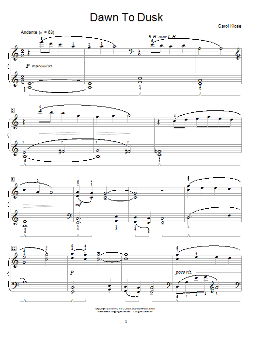 Carol Klose Dawn To Dusk sheet music notes and chords. Download Printable PDF.