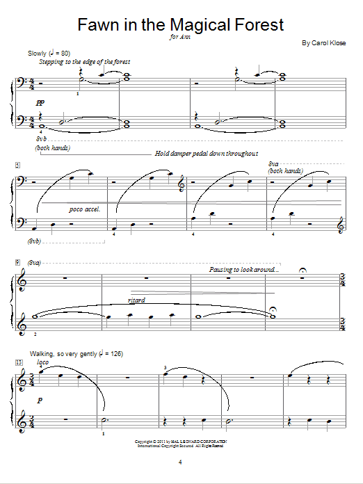 Learn to play Carol Klose Fawn In The Magical Forest sheet music for Educational Piano in minutes. Price: 6.9900$ Carol Klose Fawn In The Magical Forest sheet music notes and chords arranged for Educational Piano