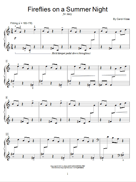Learn to play Carol Klose Fireflies On A Summer Night sheet music for Educational Piano in minutes. Price: 6.9900$ Carol Klose Fireflies On A Summer Night sheet music notes and chords arranged for Educational Piano